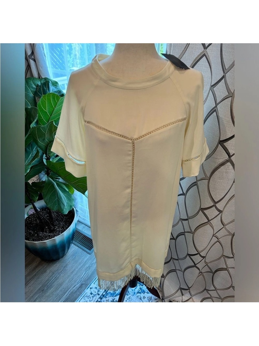 NWT Zara Ivory Vintage Fringe Dress Size Large